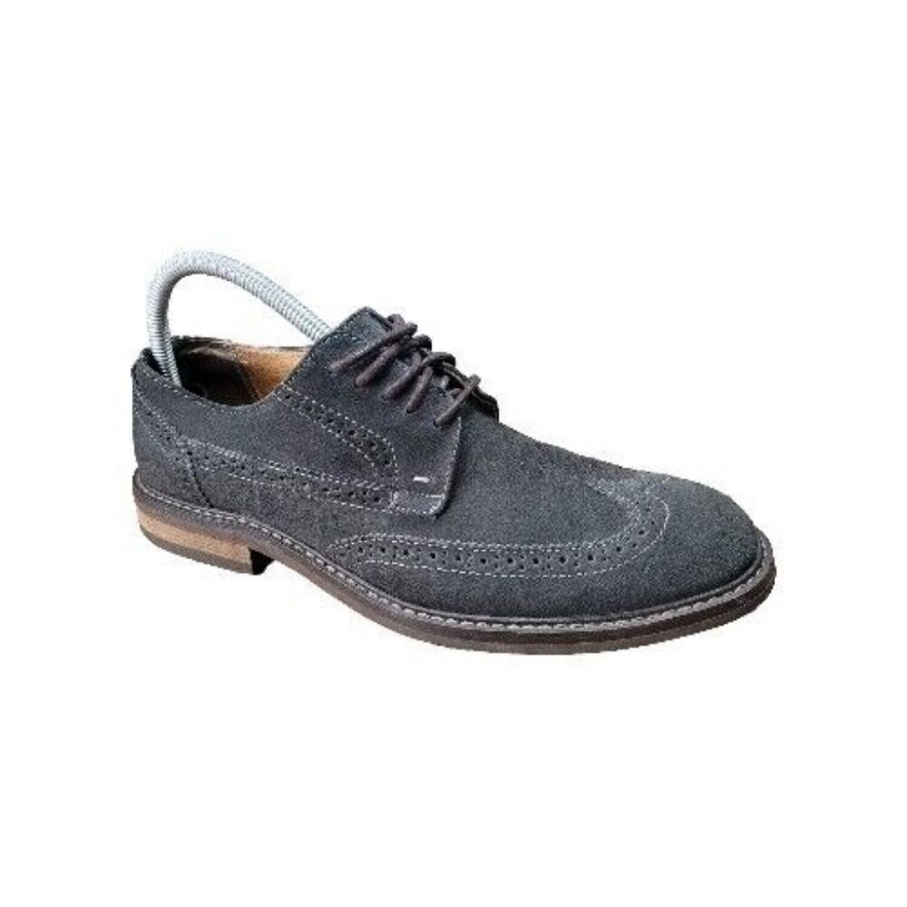 Vionic 555 Bruno Shoes Gray Suede Mens Size 8 Wingtip Oxfords Dress Stitched‎